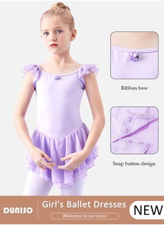DUNISO Girls Ballet Dresses Leotards with Skirt Short Sleeves, Dance Dress Ballerina Tutu Outfit Cotton Dress Ballet Skirt, Mini Skirt Princess Dresses Dance Wear Clothes for Little Girl  - Image 1