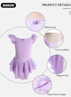 DUNISO Girls Ballet Dresses Leotards with Skirt Short Sleeves, Dance Dress Ballerina Tutu Outfit Cotton Dress Ballet Skirt, Mini Skirt Princess Dresses Dance Wear Clothes for Little Girl  - Image 2