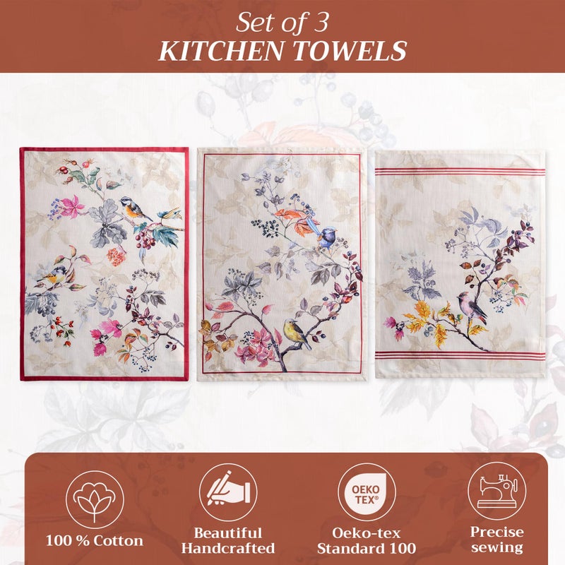 Maison d' Hermine Kitchen Towel 100% Cotton Quick Dry Cleaning Dishtowel for Gifts  Dining  Home  Wedding  Banquet  Buffet  Kelim - Infinity - Thanksgiving/Christmas (Set of 3) - Image 2