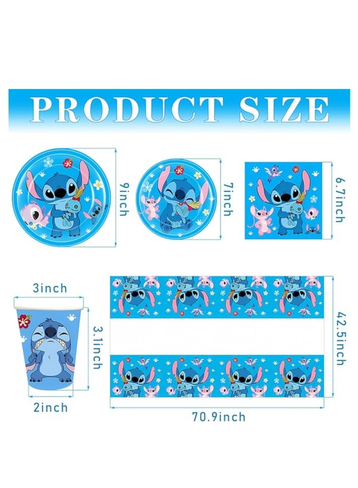 يكور حفلة عيد ميلاد ستيتش الأزرق – مجموعة ١٠٣ قطعة تشمل بانر، بالونات، أطباق، مناديل، أكواب وغطاء طاولة – زينة حفلات ليلو وستيتش - Image 4