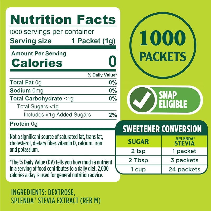 SPLENDA Stevia Zero Calorie Sweetener - Plant Based Sugar Substitute Granulated Powder, 1000 Count - Image 2