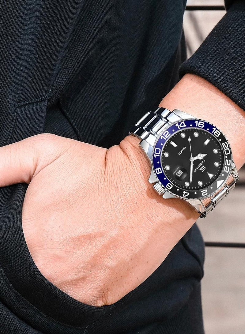 IIK Collection Men's Wrist Watch, Silver Band with Black Dial, Pepsi model - Image 2