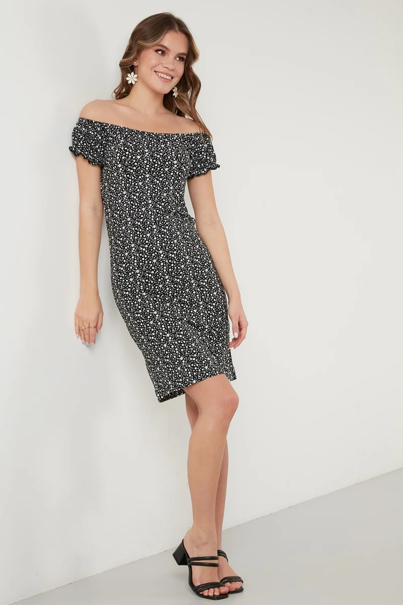 ليلا Floral Carmen Collar Mini Dress Women's Dress 5863700