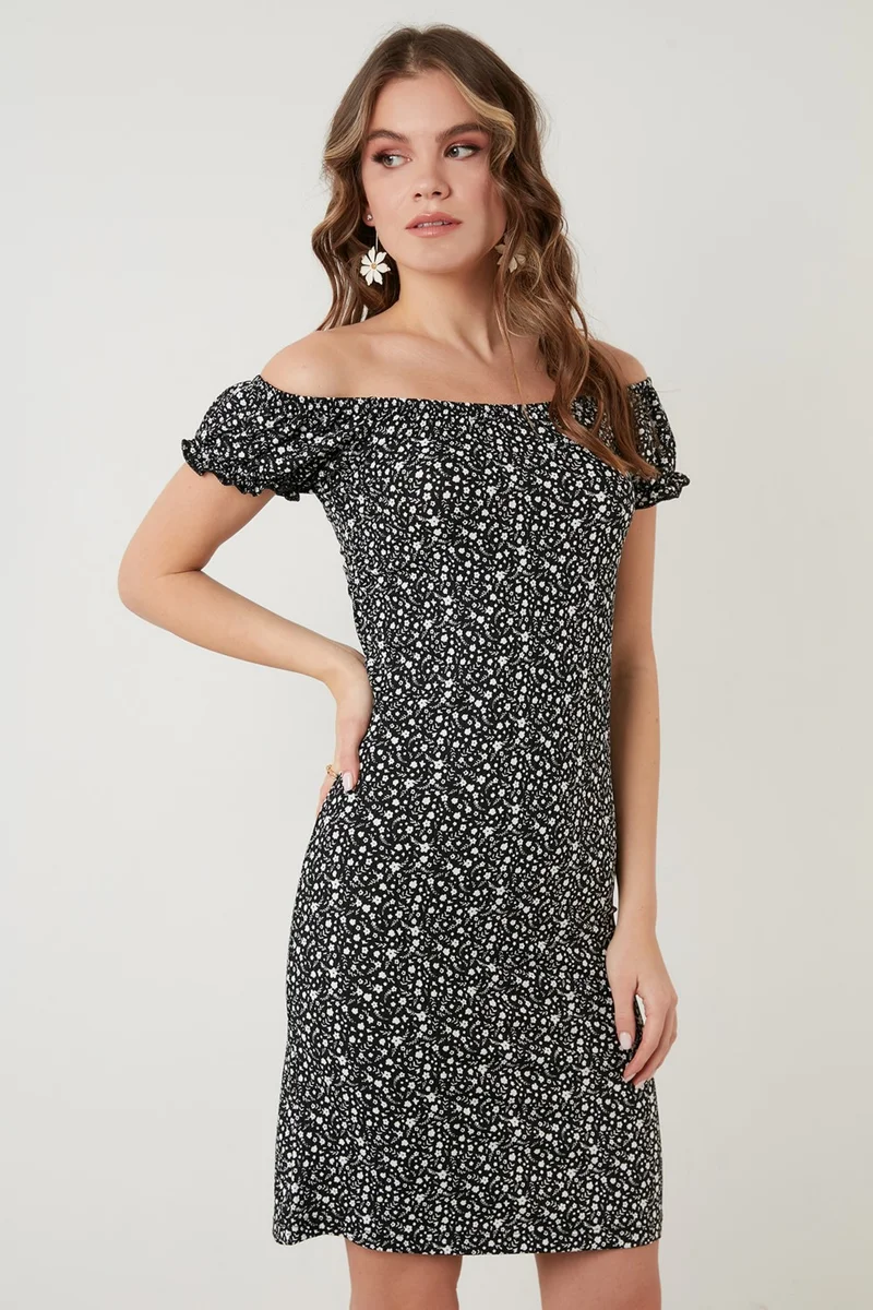 ليلا Floral Carmen Collar Mini Dress Women's Dress 5863700