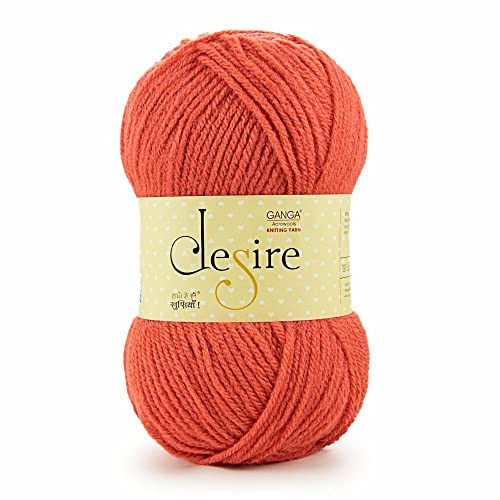 Ganga Acrowools Acrylic Desire Hand Knitting and Crochet Yarn. Pack of 1 Ball - 100Gms. Shade No - Dsr031, Rust - Image 1