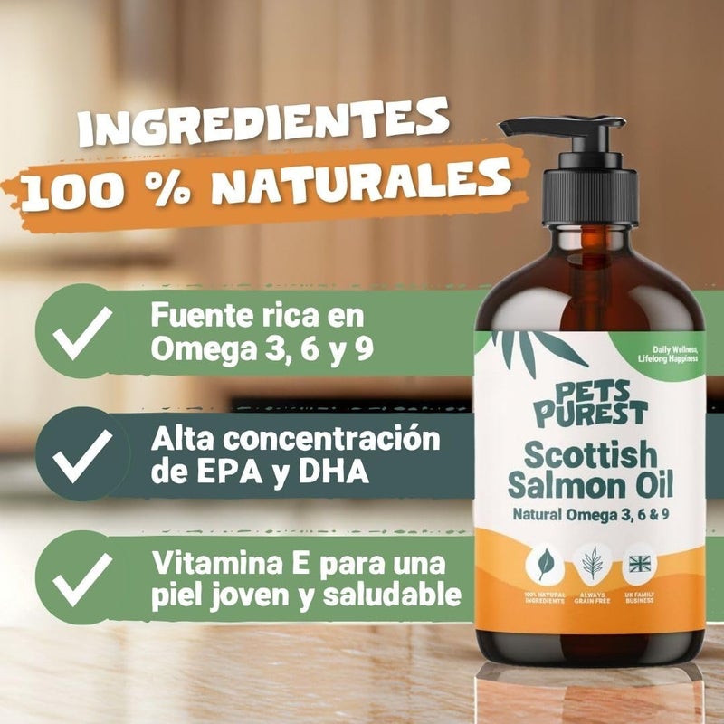 الحيوانات الأليفة أنقى زيت سمك السلمون النقي من Pets Purest للكلاب والقطط والحيوانات الأليفة، سعة 500 مل. مكمل غذائي من زيت السمك غني بأحماض أوميغا 3، 6، 9. زيت سمك السلمون طبيعي بنسبة 100%، مفيد لصحة الفرو، دعم المناعة، علاج الجلد الحكة، وصحة المفاصل والدماغ. - Image 3