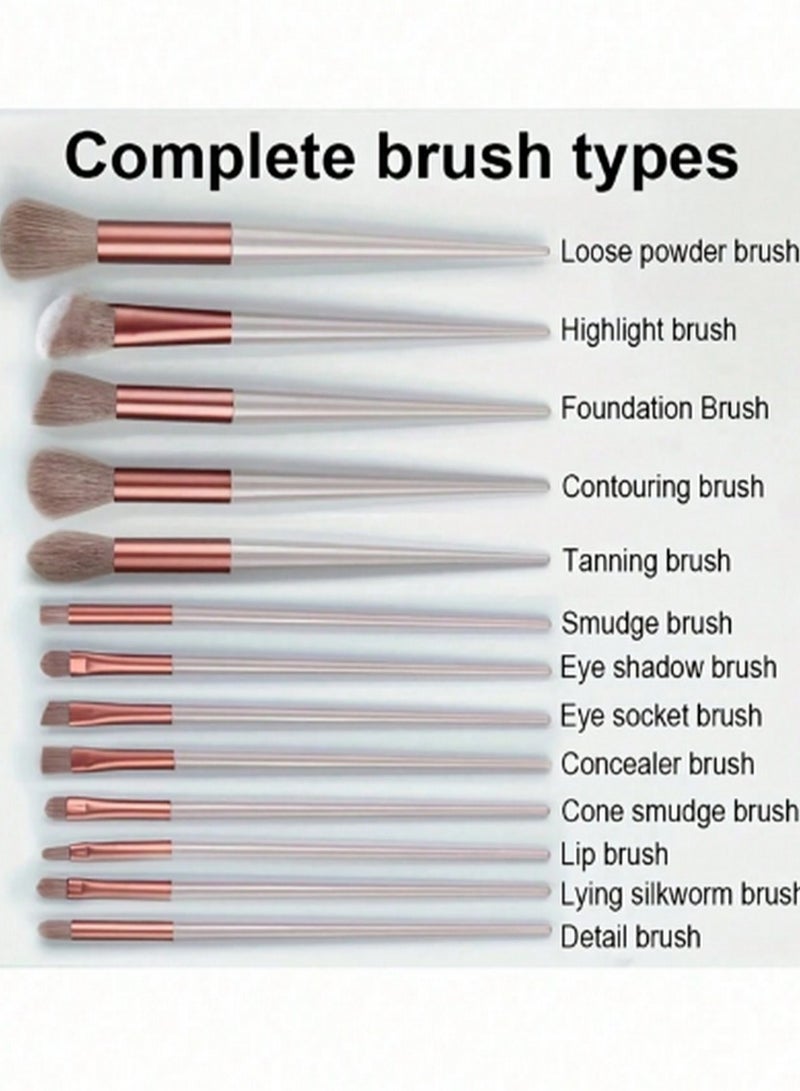 طقم فرش مكياج احترافي مكون من 13 قطعة مع حقيبة سفر – للوجه والعين بتطبيق دقيق وسلس - Image 3