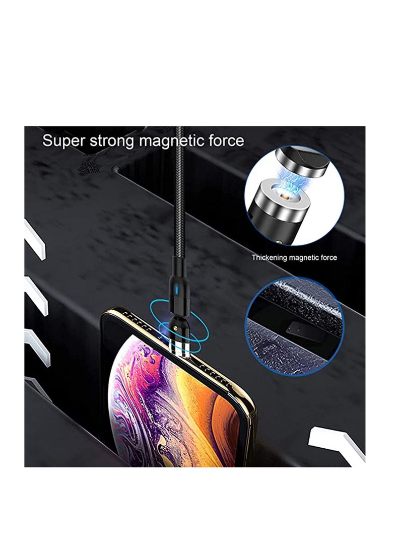 SYOSI - 360° & 180° Rotation Type Charging Cable, Nylon Braided Led Weak Magnet Charger Cable Fit for Micro Type-c iPhone Cable, Nylon and Thick Copper Core Black - Image 1