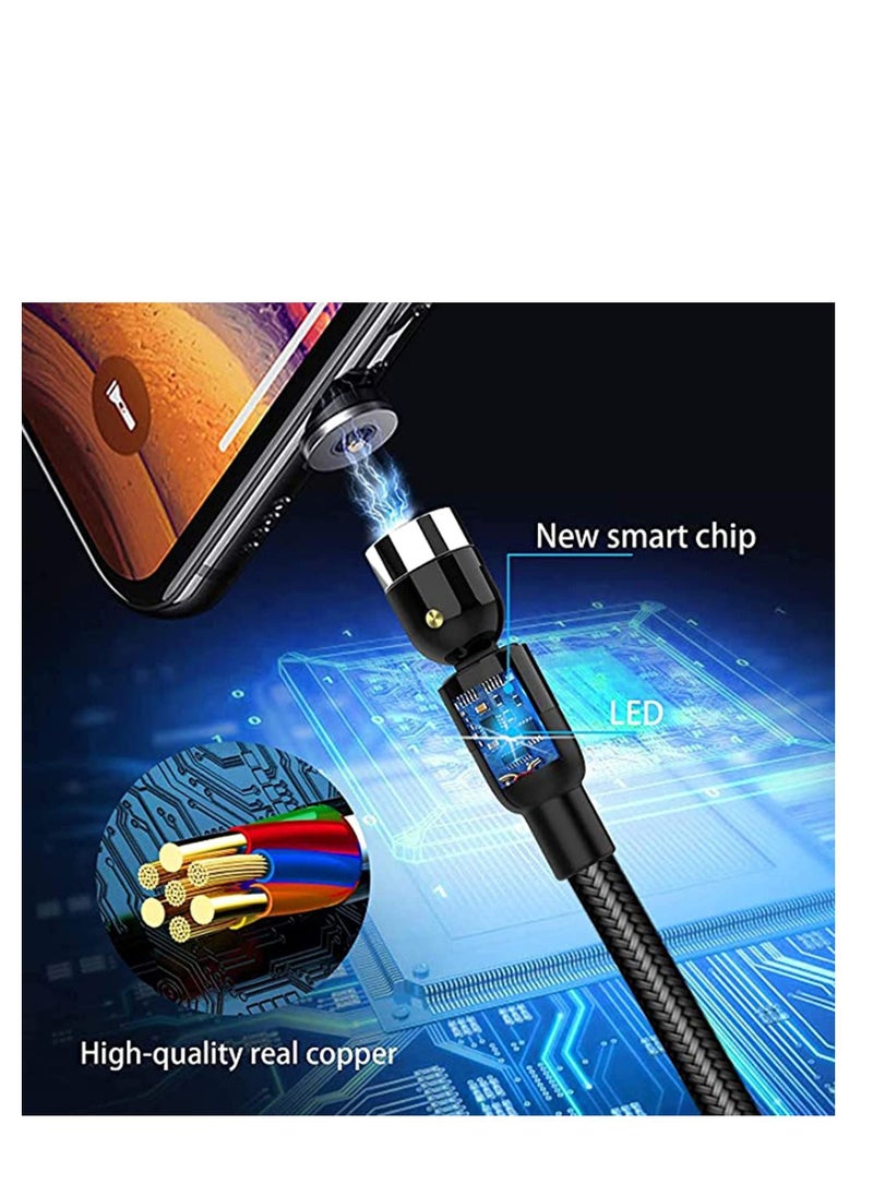 SYOSI - 360° & 180° Rotation Type Charging Cable, Nylon Braided Led Weak Magnet Charger Cable Fit for Micro Type-c iPhone Cable, Nylon and Thick Copper Core Black - Image 1
