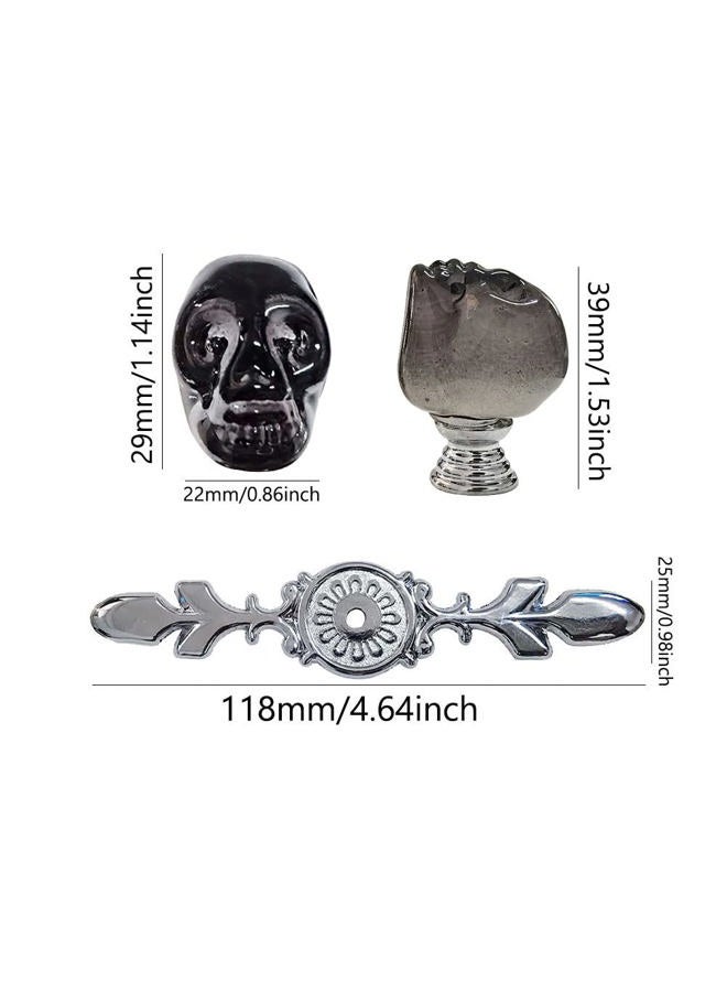 Black Skull Drawer Knobs Handles, 4Pcs Unique Crystal Cabinet Pulls Single Hole Zinc Alloy Base with Backplate for Dresser Wardrobe Cupboard Kitchen Hardware Furniture Decoration Glass Handle (Black) - Image 2