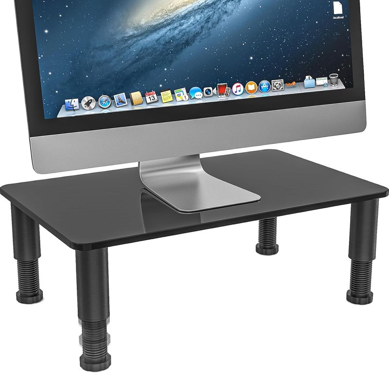 Hemudu Glass Computer Monitor Stand Riser with Height Adjustable Multi Media Desktop Stand for Flat Screen LCD LED TV, Laptop/Notebook/Xbox One, Black HD01B-002 - Image 1