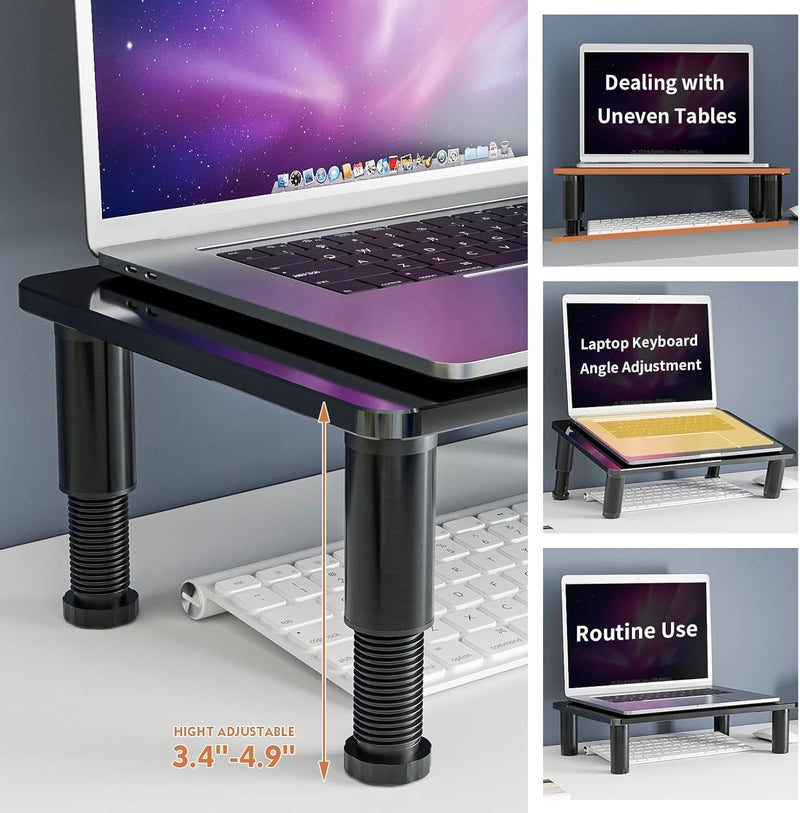 Hemudu Glass Computer Monitor Stand Riser with Height Adjustable Multi Media Desktop Stand for Flat Screen LCD LED TV, Laptop/Notebook/Xbox One, Black HD01B-002 - Image 2