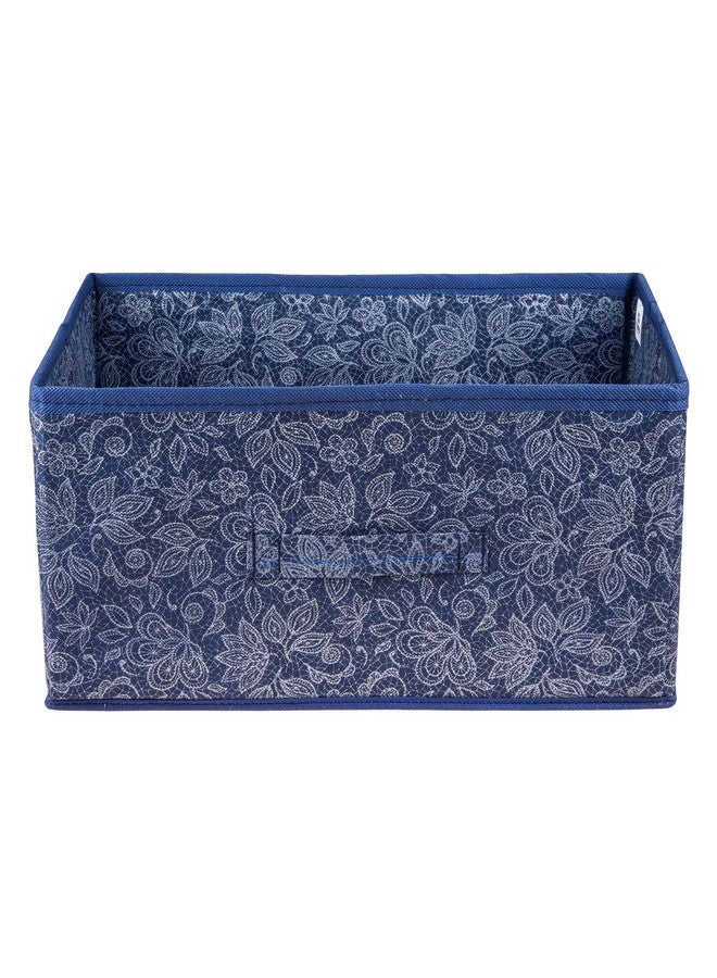 Kuber Industries Drawer Storage Box|Storage Bin for Clothes|Wardrobe Organizer for Books|Closet Box with Handle|Non-Woven Storage Box|Flower Printed Storage Box|Pack of 3|Navy Blue - Image 2