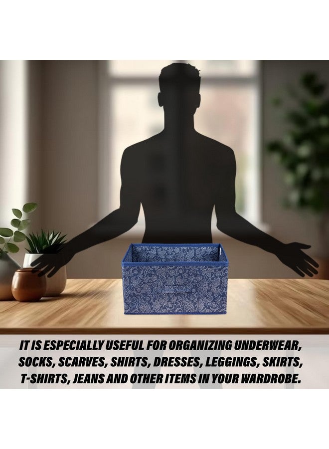Kuber Industries Drawer Storage Box|Storage Bin for Clothes|Wardrobe Organizer for Books|Closet Box with Handle|Non-Woven Storage Box|Flower Printed Storage Box|Pack of 3|Navy Blue - Image 3