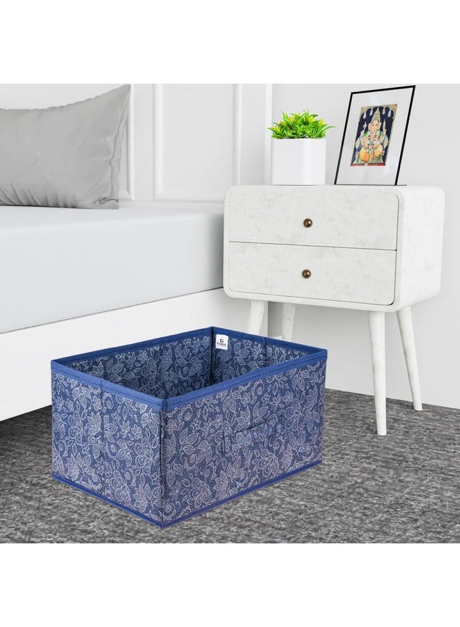 Kuber Industries Drawer Storage Box|Storage Bin for Clothes|Wardrobe Organizer for Books|Closet Box with Handle|Non-Woven Storage Box|Flower Printed Storage Box|Pack of 3|Navy Blue - Image 5