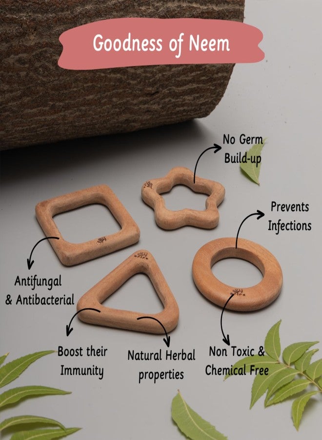 Ariro Infant Wooden Teether-Shapes|For Boy & Girl|Soothes Aching Gum, Aids Grasping|Hand-Crafted With Organic Neem Wood That Helps Boost Immunity|Easy To Grasp & Chew - Image 3