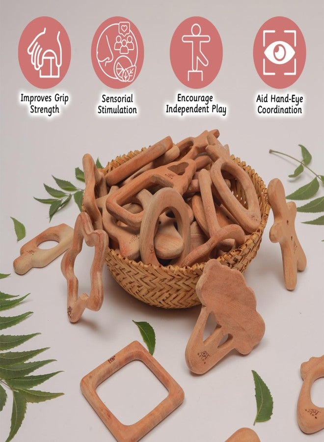 Ariro Infant Wooden Teether-Shapes|For Boy & Girl|Soothes Aching Gum, Aids Grasping|Hand-Crafted With Organic Neem Wood That Helps Boost Immunity|Easy To Grasp & Chew - Image 2