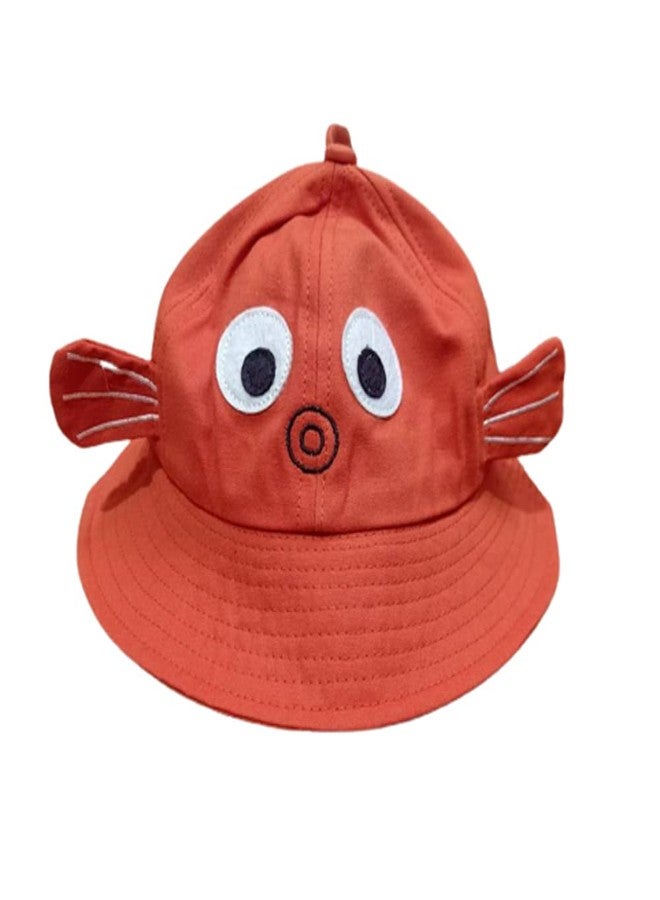 JMP Children's Bucket Hat with Fish Design Outdoor Sun Hat (4-12 Years)-(Orange) - Image 1