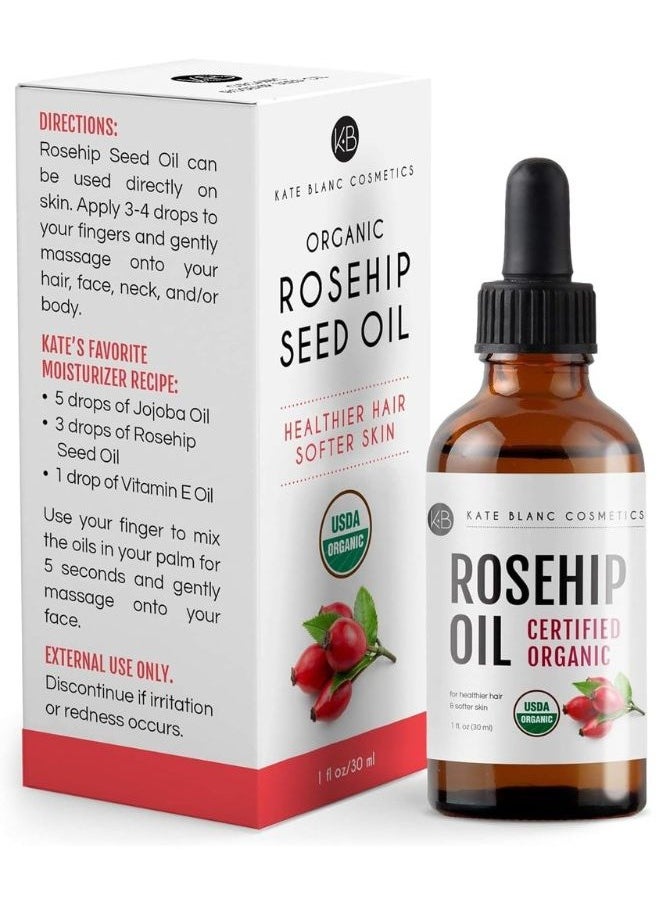 Kate Blanc - Rosehip Oil (1oz) by USDA Certified Organic, 100% Pure, Cold Pressed, Unrefined. Reduce Acne Scars - Image 1