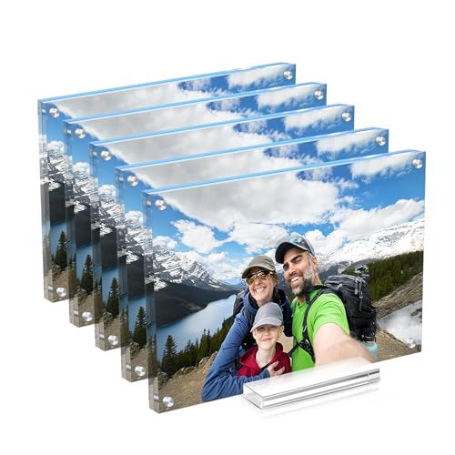JUOIFIP Acrylic Picture Frame 4x6 Inch 5 pack,Clear Magnetic Photo Frames,Double Side Freestanding Pic Frame for Desktop Display, Magnet Frame Bulk for Family,Office,Wedding - Image 1