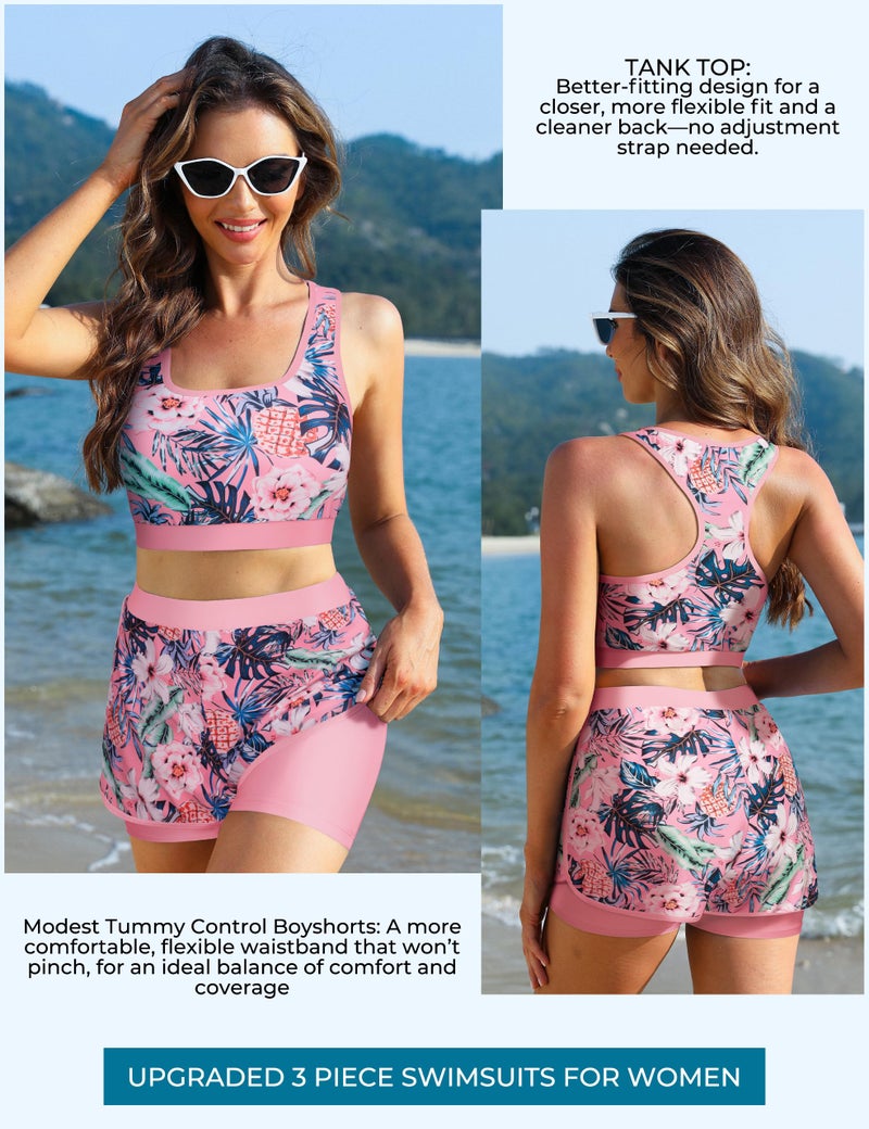 JASAMBAC 3 Piece Swimsuit for Women, Long Sleeve Rash Guard Swimsuits Bathing Suit 2026, UPF 50+ Swim Shirt Built in Bra & Boyshorts M - Image 3