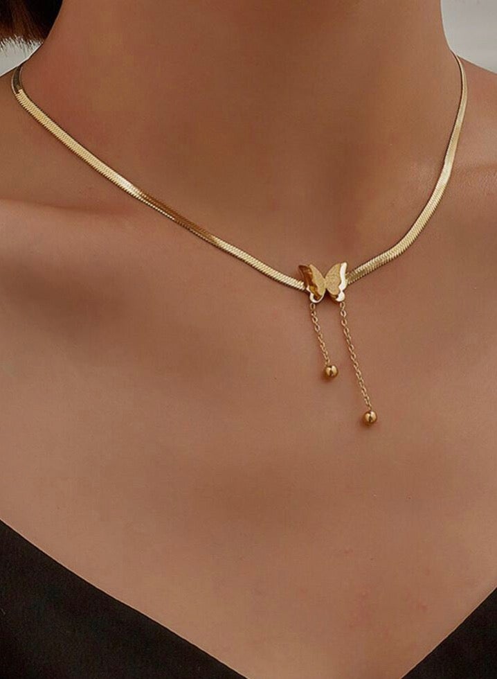 بلو لاين سلسال نسائي انيق مصنوع من الاستانلس ستيل مطلي باللون الذهبي عيار 18 - Image 1