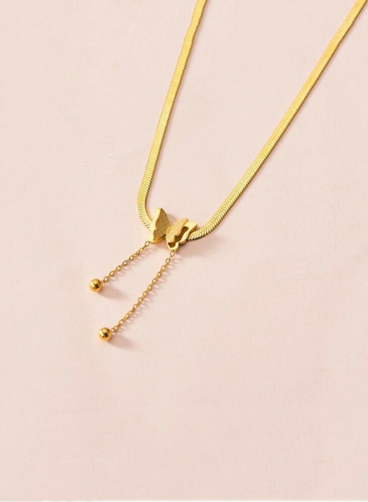 بلو لاين سلسال نسائي انيق مصنوع من الاستانلس ستيل مطلي باللون الذهبي عيار 18 - Image 2