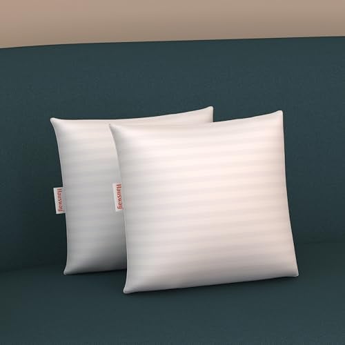 HAUSWAY Cushion for Sofa | Microfiber Square Sofa Cushion for Bed | Soft & Fluffy Pillow for Comfort and Back Support | Breathable & Washable, White Stripe Pack of 2 [16" x 16"] - Image 1