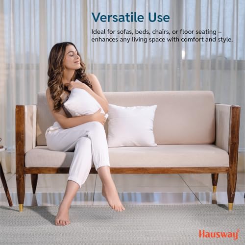HAUSWAY Cushion for Sofa | Microfiber Square Sofa Cushion for Bed | Soft & Fluffy Pillow for Comfort and Back Support | Breathable & Washable, White Stripe Pack of 2 [16" x 16"] - Image 5