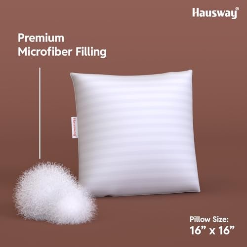 HAUSWAY Cushion for Sofa | Microfiber Square Sofa Cushion for Bed | Soft & Fluffy Pillow for Comfort and Back Support | Breathable & Washable, White Stripe Pack of 2 [16" x 16"] - Image 2