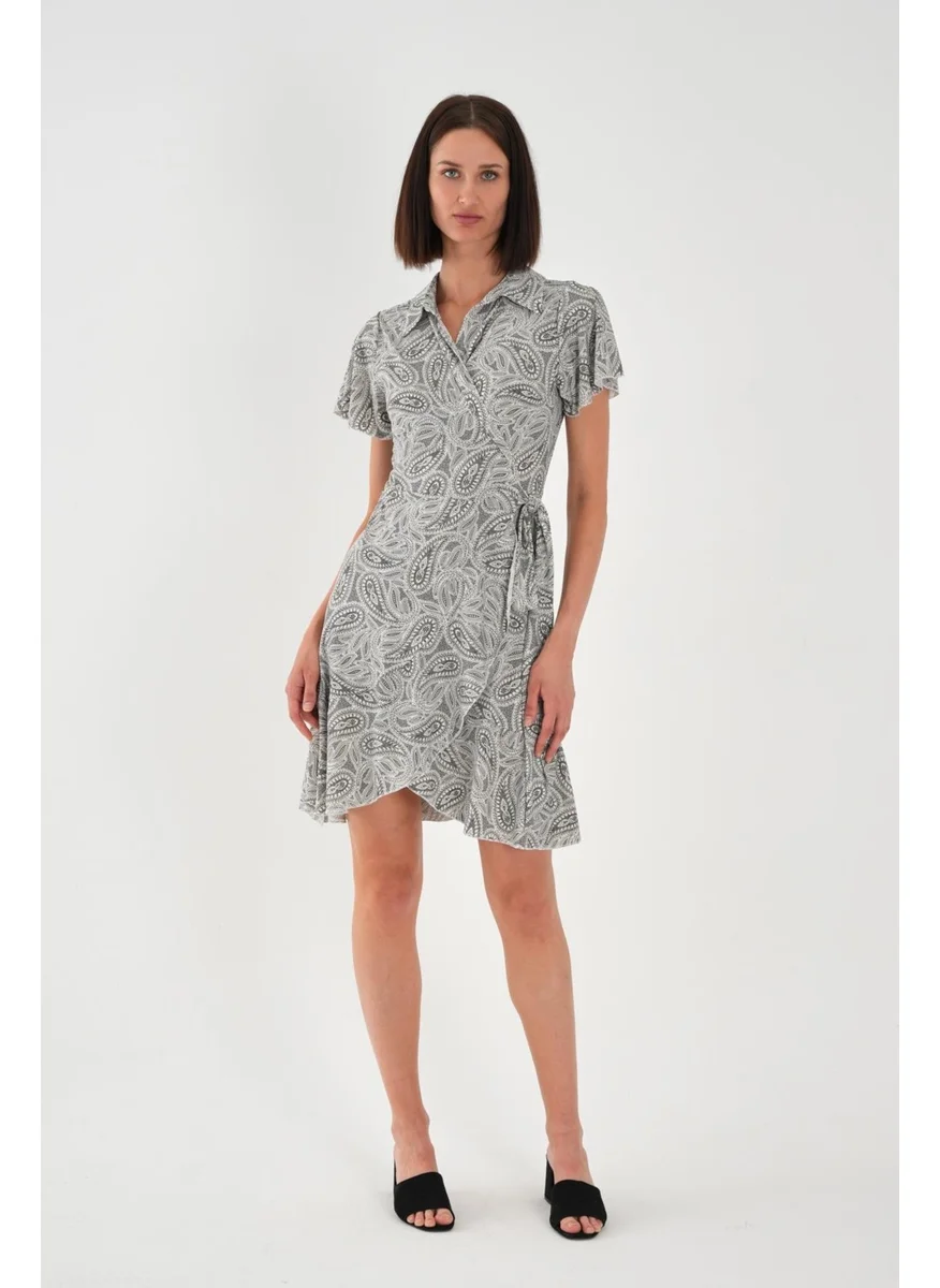 Alexander Gardi Alexandergardi Collar Detail Belted Flounce Dress