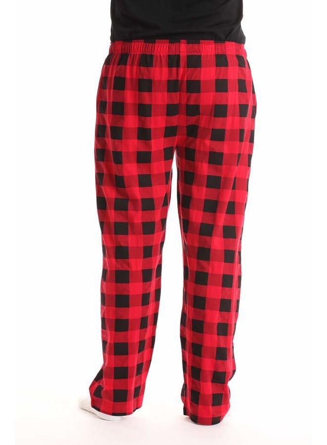At The Buzzer Mens Pajama Pant Jersey Knit Sleepwear, Red Buffalo Plaid, S - Image 3