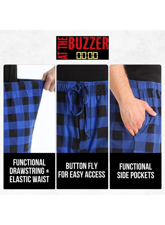 At The Buzzer Mens Pajama Pant Jersey Knit Sleepwear, Red Buffalo Plaid, S - Image 4