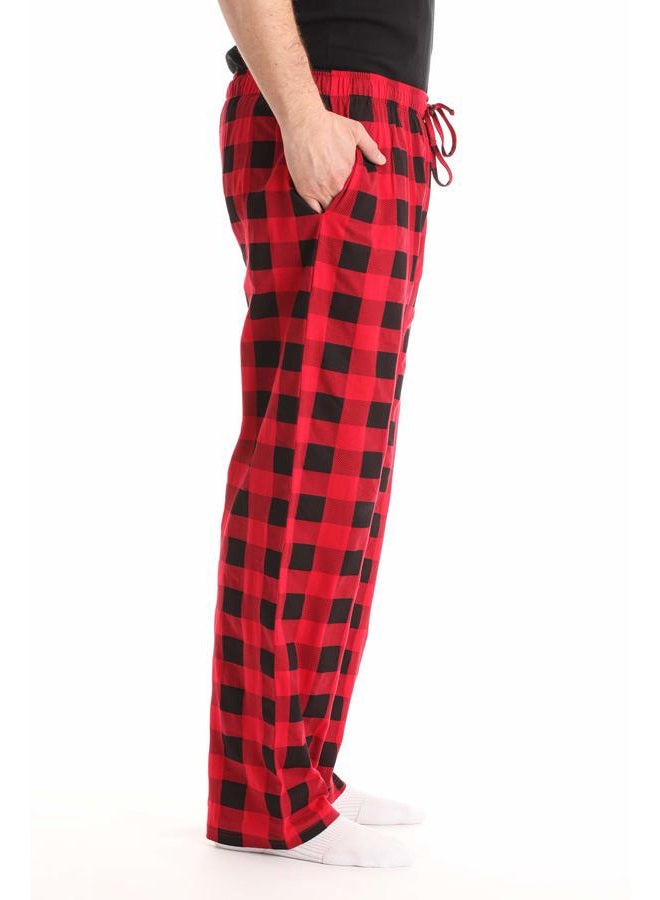 At The Buzzer Mens Pajama Pant Jersey Knit Sleepwear, Red Buffalo Plaid, S - Image 2