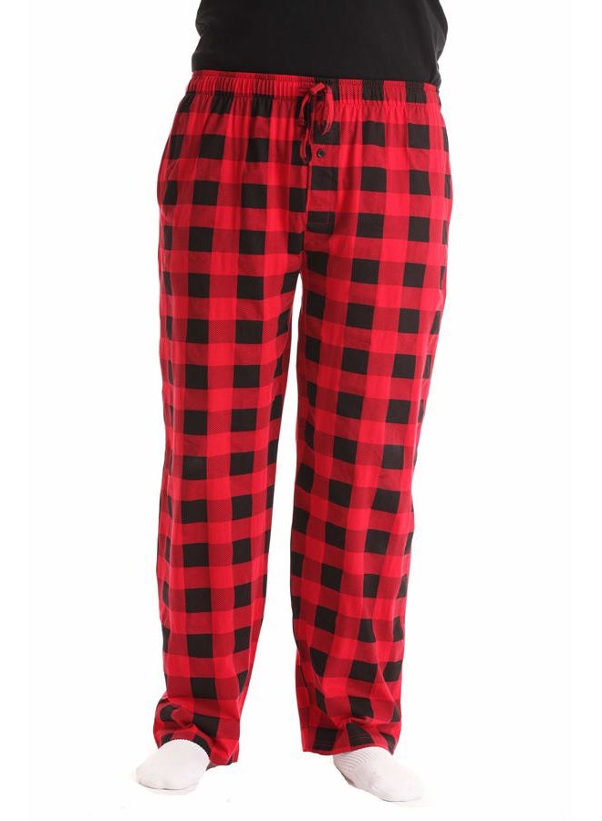 At The Buzzer Mens Pajama Pant Jersey Knit Sleepwear, Red Buffalo Plaid, S - Image 1