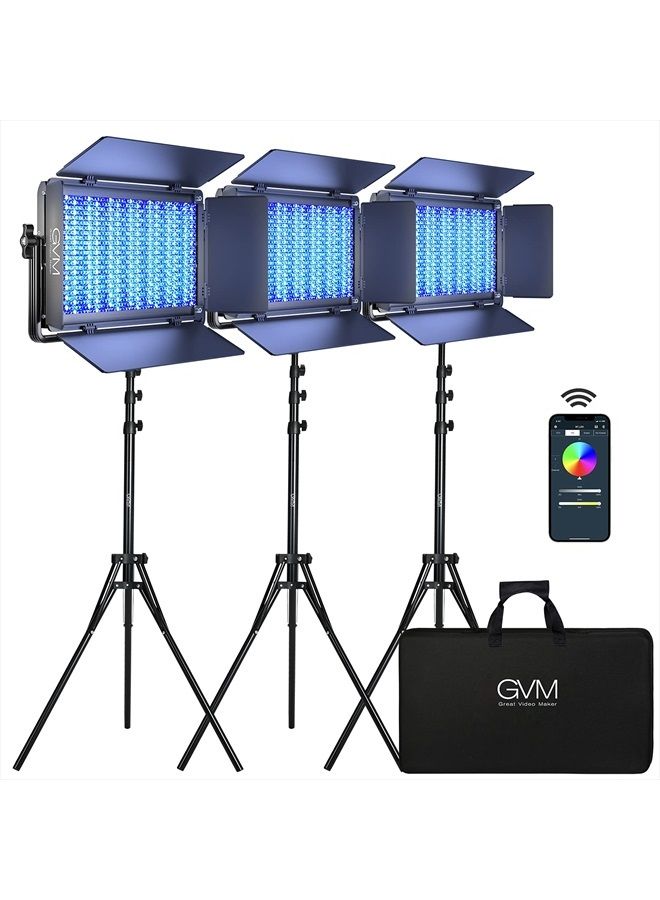 GVM Great Video Maker GVM 1500D RGB LED Video Light, 75W Video Lighting Kit with Bluetooth Control, 3 Packs Led Panel Light for Photography, YouTube Studio, Video Shooting, Broadcasting, Conference, 1128 Led Beads - Image 1