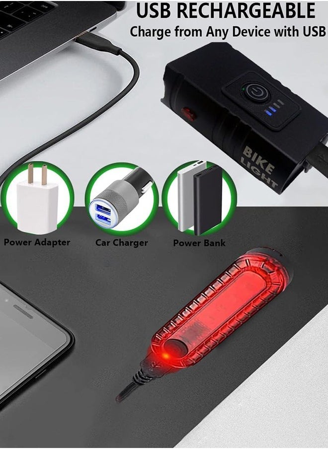 Garlo - Bike Light, High Lumens Super Bright Bicycle Light, 6+4 Modes USB Rechargeable Bike Headlight & Tail Light Set, Waterproof Safety Bike Front & Rear Light for Road, Mountain, Night Riding - Image 1