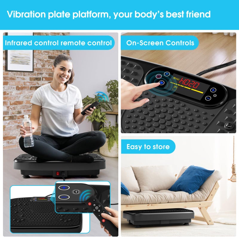 SoftGym Vibration Plate Exercise Machine for Lymphatic Drainage,Power Vibrate Stand Shake Board 450 Lbs Capacity Whole Body Workout Waver with Resistance Bands Weight Loss Gifts for Women Men-Blue - Image 2