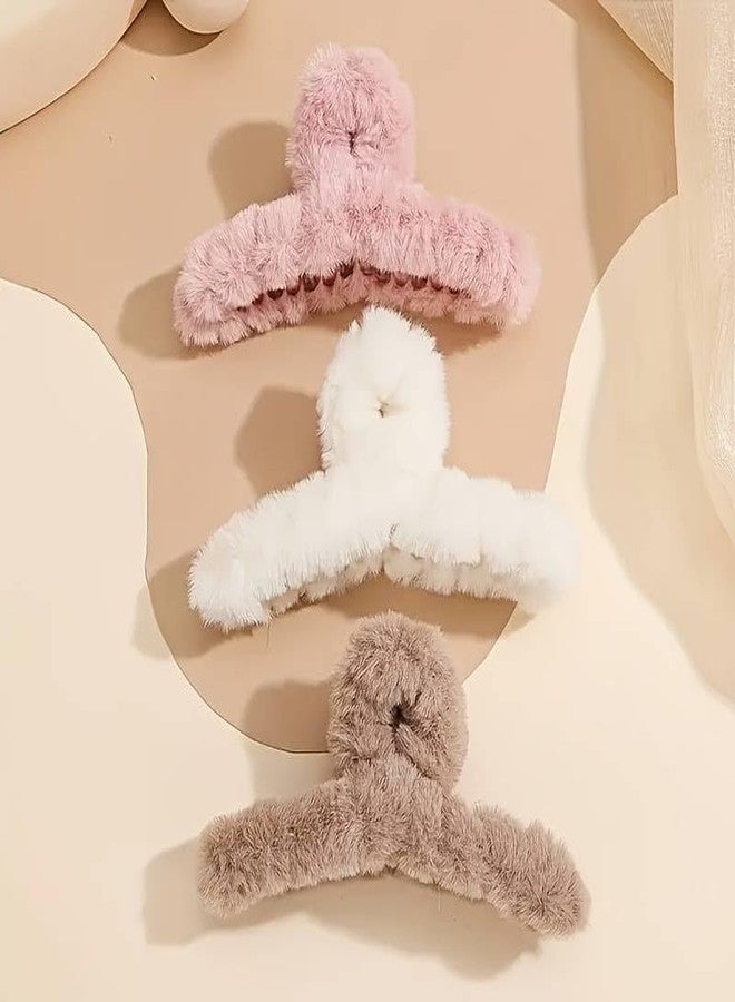 Dkriva® Winter Hair Claw Clips for Women | Plush, Non-Slip Hair Clips for Thin & Thick Hair | Elegant Clamps for Daily Use, Special Occasions & Gifts | Multi-Color(4PCS-Long Furry Butterfly) - Image 1