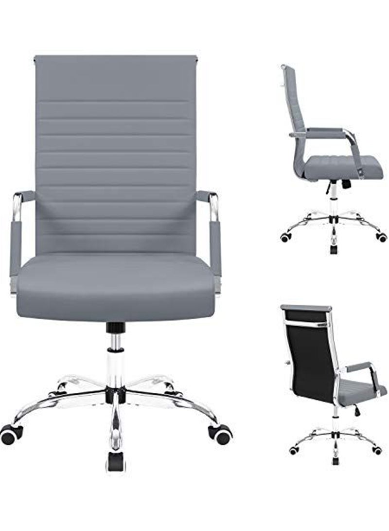 Mahmayi كرسي مؤتمرات تنفيذي من Mahmayi Furmax Ribbed Office Desk Mid-Back مصنوع من جلد البولي يوريثان - رمادي - Image 2