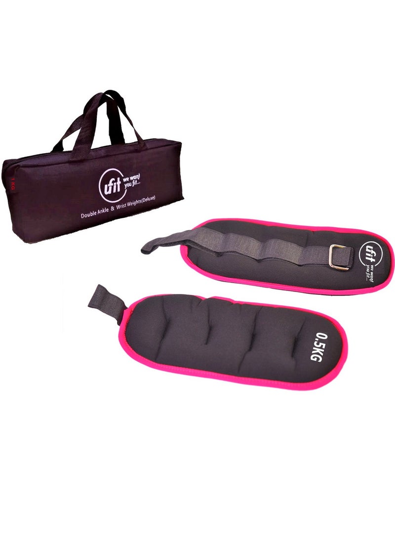UFIT Double Ankle & Wrist Weights With Carry Bag, Black 1KG (0.5KG×2PCS) - Image 1