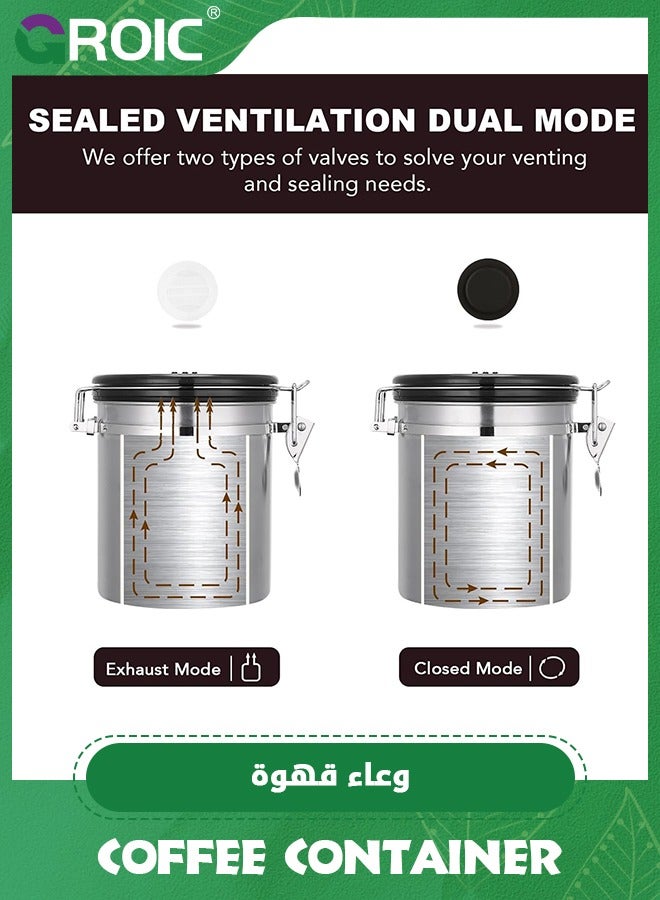 جرويك Coffee Container, 1200 ml Stainless Steel Coffee Bean Storage with Measure Spoon for Storage Coffee Bean Tea Nuts (Sliver) - Image 4