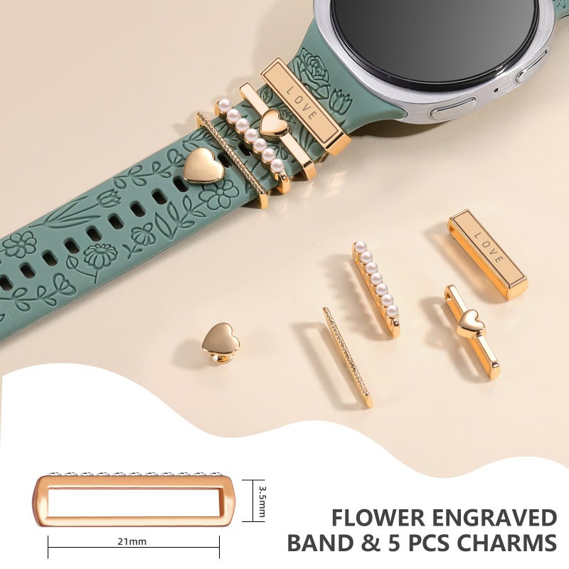 DaQin Flower Engraved Bands Compatible with Samsung Galaxy Watch 8 Band 40mm 44mm/Galaxy Watch 8 Classic 46mm, Soft Silicone Replacement Strap with Fancy Decorative Charms Accessories for Women - Image 4
