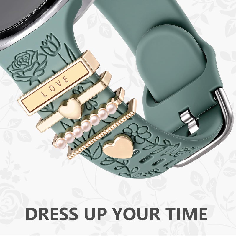DaQin Flower Engraved Bands Compatible with Samsung Galaxy Watch 8 Band 40mm 44mm/Galaxy Watch 8 Classic 46mm, Soft Silicone Replacement Strap with Fancy Decorative Charms Accessories for Women - Image 3