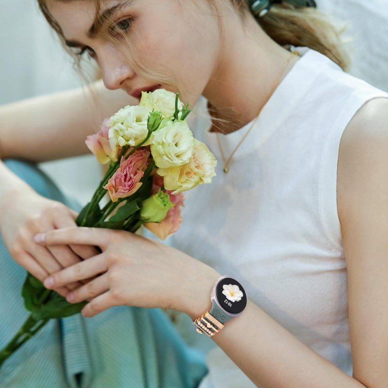 DaQin Flower Engraved Bands Compatible with Samsung Galaxy Watch 8 Band 40mm 44mm/Galaxy Watch 8 Classic 46mm, Soft Silicone Replacement Strap with Fancy Decorative Charms Accessories for Women - Image 2