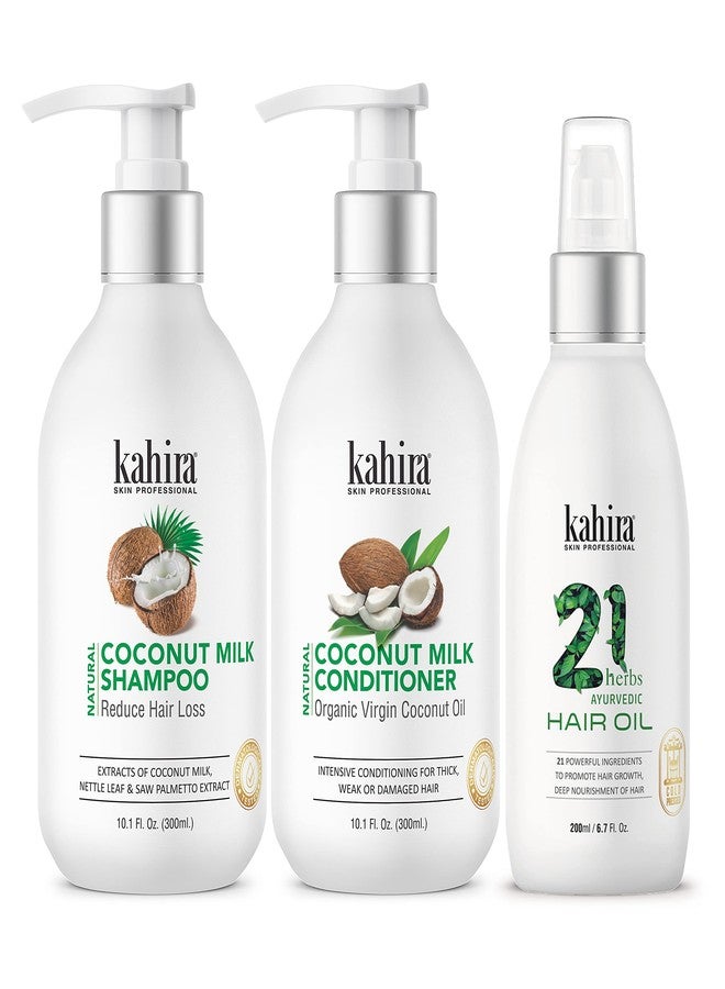 Kahira Natural Coconut Milk Shampoo + Conditioner and 21 Herbs hair oil (3 Items in the set)
