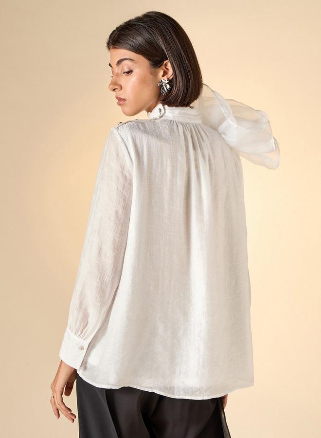 ايكونيك بلوزة مزينة بياقة عالية وأكمام طويلة من آيكونيك - Image 3