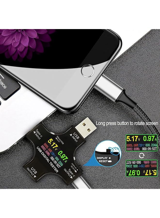 Excefore Usb C Power Meter Tester, 2 In 1 Usb C Type-C Tester Color Screen Ips Digital Multimeter, Usb C Voltage Current Voltmeter Amp Volt Ammeter Detector, Usb Cable Charger Indicator 3.6-32V 0-5.1A - Image 5