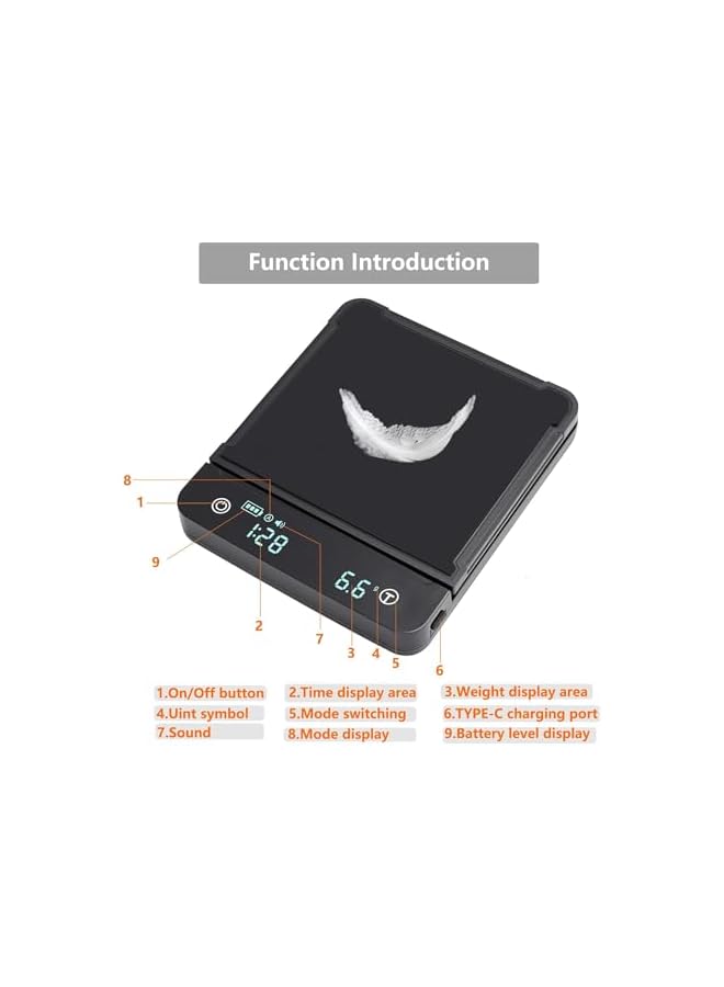 promass Digital Coffee Scale with Timer, 0.1g High Precision Food Scale, Waterproof Rechargeable Kitchen Scale, Pour Over Espresso Weight Scale, Mini Coffee Scale with Touch Sensor Pad, 6.6 lbs/3 kg - Image 2