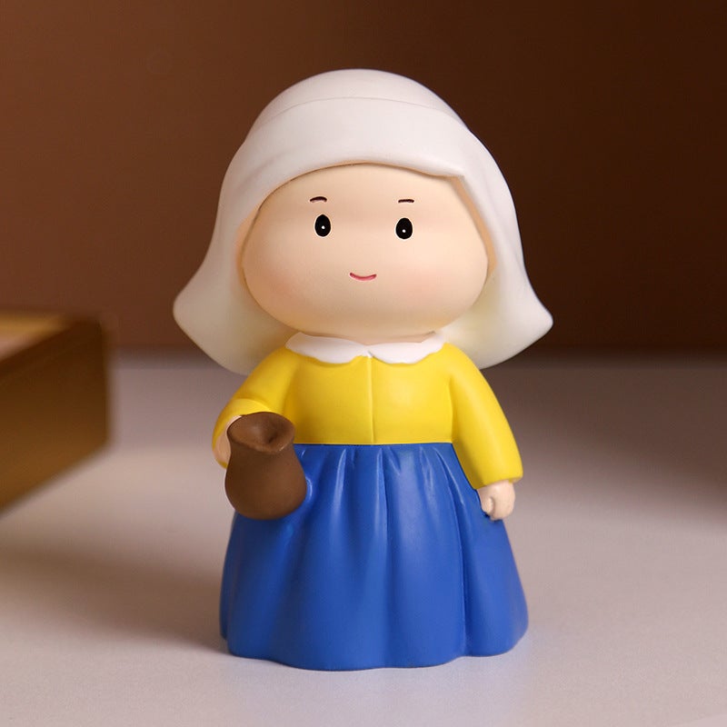 Designer Art Figurines Creative Table Decor Resin Gifts The Girl Pour the Cow (Small Ornaments)